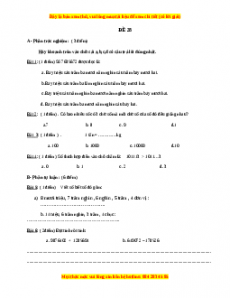 Đề thi Toán lớp 4 cuối kì 1 năm 2022 - 2023 (Đề 28)