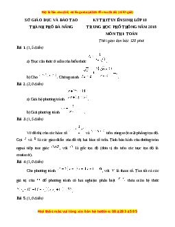 Đề chính thức Toán vào 10 TP Đà Nẵng năm 2018 - 2019