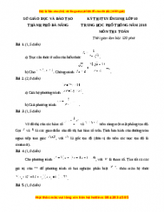Đề chính thức Toán vào 10 TP Đà Nẵng năm 2018 - 2019