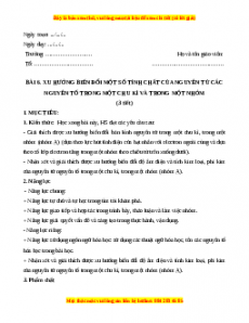 Giáo án Bài 6: Xu hướng biến đổi tính chất của nguyên tử các nguyên tố trong một chu kì và trong một nhóm Hóa học 10 Kết nối tri thức