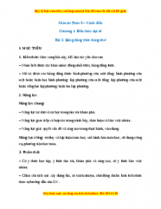 Giáo án Hằng đẳng thức đáng nhớ Toán 8 Cánh diều