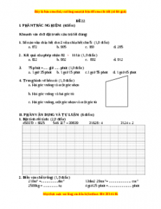 Đề thi Toán lớp 4 cuối kì 1 năm 2022 - 2023 (Đề 22)