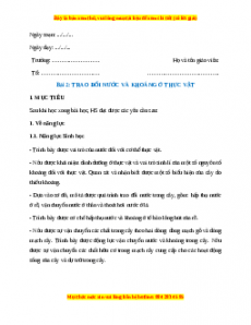 Giáo án Trao đổi nước và khoáng ở thực vật Sinh học 11 Cánh diều