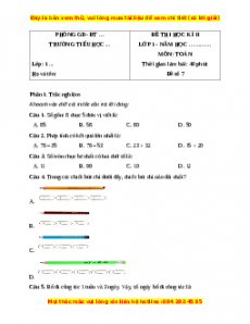 Đề thi cuối kì 2 Toán lớp 1 Cánh diều (Đề 7)
