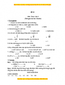 Bộ đề thi Toán 5 học kì 1 năm 2022 - 2023 - Đề 9
