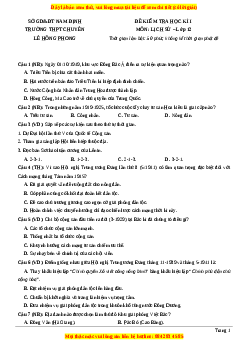 Đề thi cuối kì 1 Lịch sử 12 năm 2023 Trường THPT Chuyên Lê Hồng Phong - Nam Định