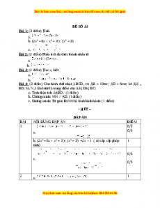 Đề thi cuối học kì 1 Toán 8 năm 2022 - 2023 - Đề 33