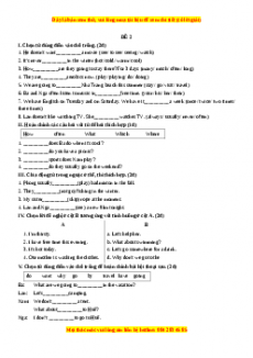 Học kỳ 2: Phần 2 Một số đề kiểm tra học kỳ 2 - Mục B- Đề kiểm tra 1 tiết số 2-Giáo viên Mai Lan Hương đầy đủ đáp án