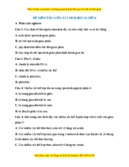 Đề thi giữa kì 2 Sinh học 10 Cánh diều (Đề 4)