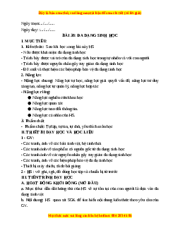 Giáo án Bài 38 KHTN 6 Kết nối tri thức (2024): Đa dạng sinh học