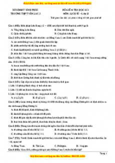 Đề thi cuối kì 1 Lịch sử 12 năm 2023 Trường THPT Yên Lạc 2 - Vĩnh Phúc