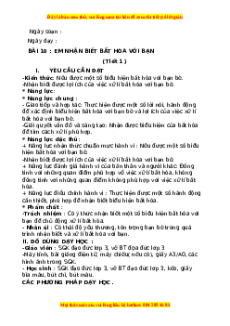Giáo án Đạo đức 3 Chân trời sáng tạo Bài 10: Em nhận biết bất hòa với bạn (Tiết 1)
