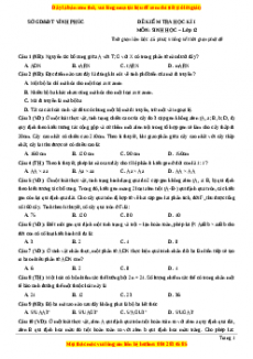 Đề thi học kì 1 Sinh học 12 năm 2023 Sở GD_ĐT Vĩnh Phúc