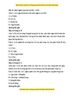 Trắc nghiệm Bài 19: Khởi nghĩa Lam Sơn (1418-1427)