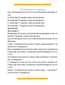 Trắc nghiệm Bài 5: Định dạng số tiền và ngày tháng