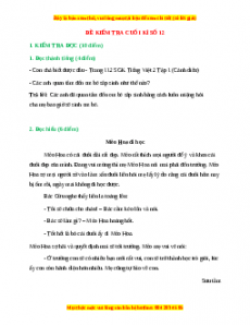 Đề thi cuối kì 1 Tiếng Việt lớp 2 Cánh diều (Đề 12)