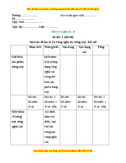 Giáo án Công nghệ 10 (Kết nối tri thức) Bài Kiểm tra học kì 2