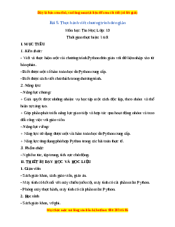 Giáo án Tin học 10 Bài 5 (Cánh diều): Thực hành viết chương trình đơn giản