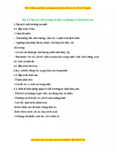 Lý thuyết Công nghệ 7 Cánh diều Bài 13: Quản lí môi trường ao nuôi và phòng, trị bệnh thuỷ sản