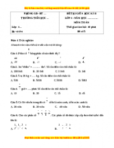 Đề thi giữa kì 2 Toán 4 năm 2023 (Đề 5)