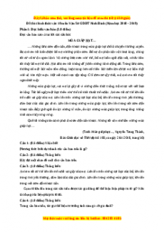 Đề thi tuyển sinh chính thức vào 10 môn Ngữ Văn năm 2018 - 2019 có đáp án - Sở GDĐT Ninh Bình