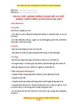 Giáo án Bài 18 Lịch sử 7 Cánh diều (2024): Cuộc kháng chiến của nhà Hồ và cuộc kháng chiến chống quân Minh (1400-1407)
