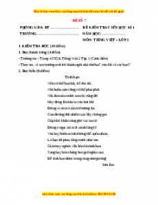 Đề thi học kì 1 Tiếng Việt lớp 2 Cánh diều - Đề 7