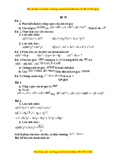 Đề thi giữa kì 1 Toán 8 năm 2023 - Đề 70