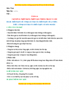 Giáo án Biểu thức số, Tính giá trị của biểu thức số Toán 3 Kết nối tri thức