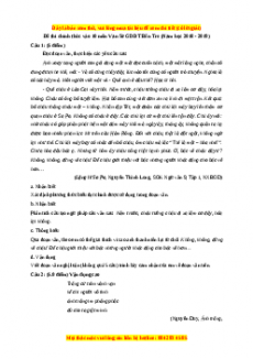 Đề thi tuyển sinh chính thức vào 10 môn Ngữ Văn năm 2018 - 2019 có đáp án - Sở GDĐT Bến Tre