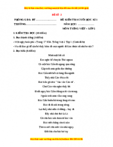 Đề thi học kì 1 Tiếng Việt lớp 2 Cánh diều - Đề 3