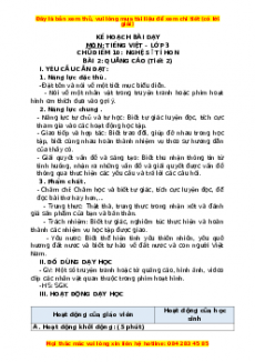Giáo án Quảng cáo (Tiết 2) Tiếng việt 3 Chân trời sáng tạo