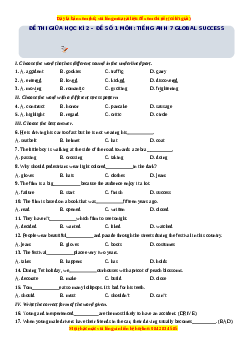 Đề thi giữa kì 2 Tiếng Anh 7 Global success năm 2022 - 2023 (Đề 1)