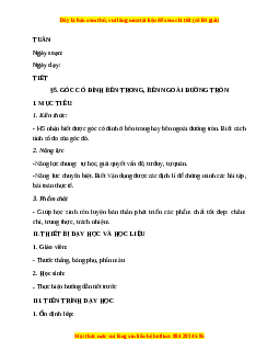 Giáo án Góc có đỉnh bên trong, bên ngoài đường tròn Toán 9 Học kì 2