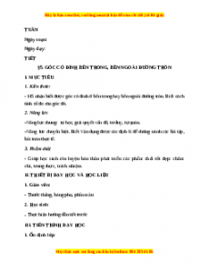 Giáo án Góc có đỉnh bên trong, bên ngoài đường tròn Toán 9 Học kì 2