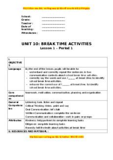 Giáo án Unit 10 Tiếng anh 3 global success