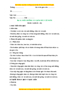 Giáo án Công nghệ 7 Bài 10 (Kết nối tri thức): Nuôi dưỡng và chăm sóc vật nuôi