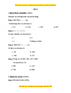 Đề thi Toán lớp 4 cuối kì 1 năm 2022 - 2023 (Đề 15)