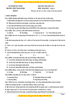 Đề thi học kì 1 Sinh học 11 trường THPT Phan Đình Phùng - Hà Tĩnh