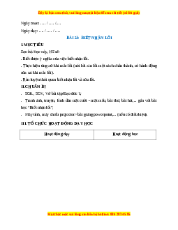 Giáo án Bài 23 Đạo đức 1 Kết nối tri thức: Biết nhận lỗi