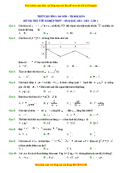Đề thi thử Toán trường Chuyên Lam Sơn - Thanh Hóa lần 1 năm 2023