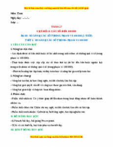 Giáo án Toán 3 Kết nối tri thức Tuần 27: So sánh các số trong phạm vi 100 000