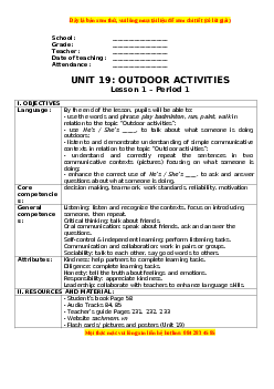 Giáo án Unit 19 Tiếng anh 3 global success