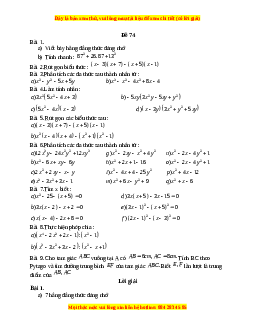 Đề thi giữa kì 1 Toán 8 năm 2023 - Đề 74