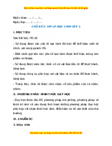 Giáo án Mĩ thuật 1 Kết nối tri thức Chủ đề 9: Em là học sinh lớp 1