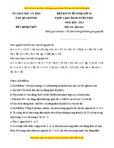 Đề thi vào 10 môn Hóa học năm 2023 - Trường THPT Chuyên Nguyễn Trãi