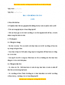 Giáo án Bài 2: Vận động của tay Giáo dục thể chất lớp 1 Kết nối tri thức