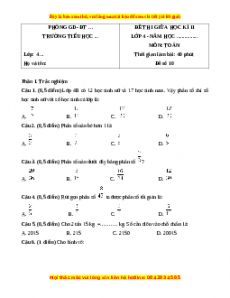 Đề thi giữa kì 2 Toán 4 năm 2023 (Đề 10)