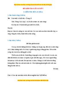 Đề thi giữa kì 2 Tiếng Việt lớp 2 Kết nối tri thức (Đề 5)