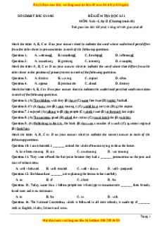 Đề thi học kì 1 Tiếng anh 12 năm 2022 - 2023 (Đề 17)